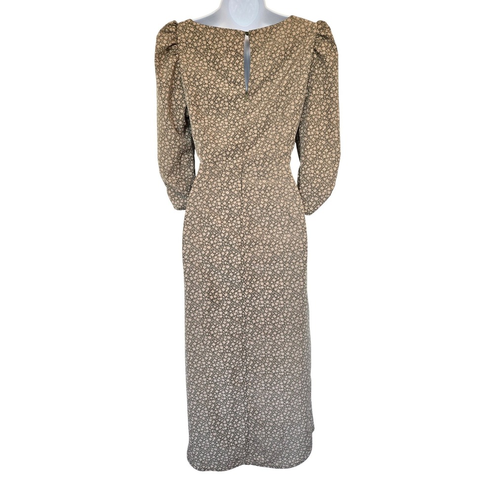 ASTR Green Floral Rushed Midi Dress Size M Cottagecore Romantic Puff Sleeve Chic - Picture 5 of 11